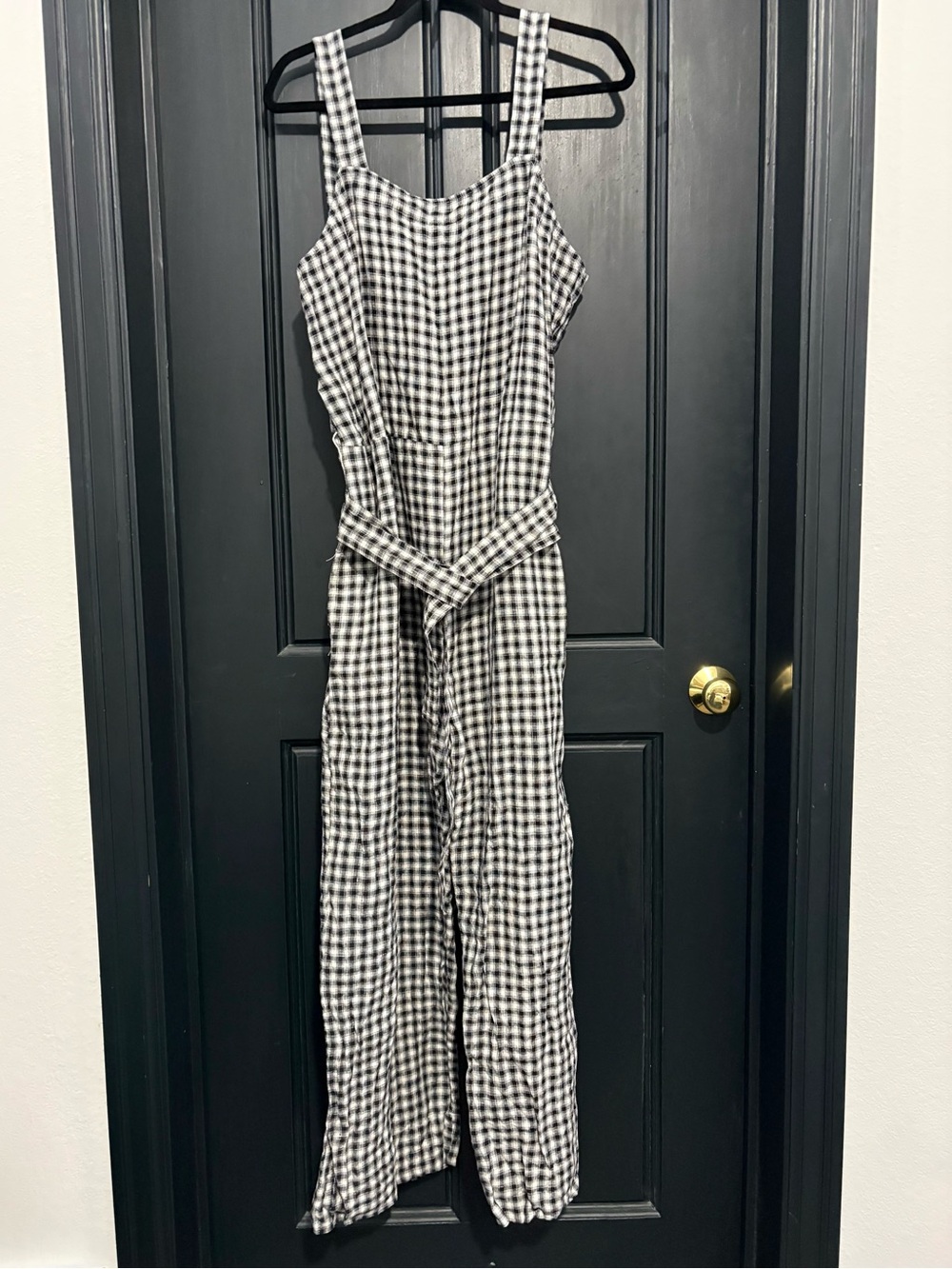 Quince 100% linen B&W Gingham Jumpsuit - Picture 2 of 6